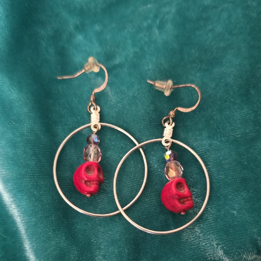 Red Skull Hoop Earrings